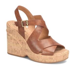 KORKS Bridgette Strappy Wedge Sandal with Woodgrain Platform Womens 10